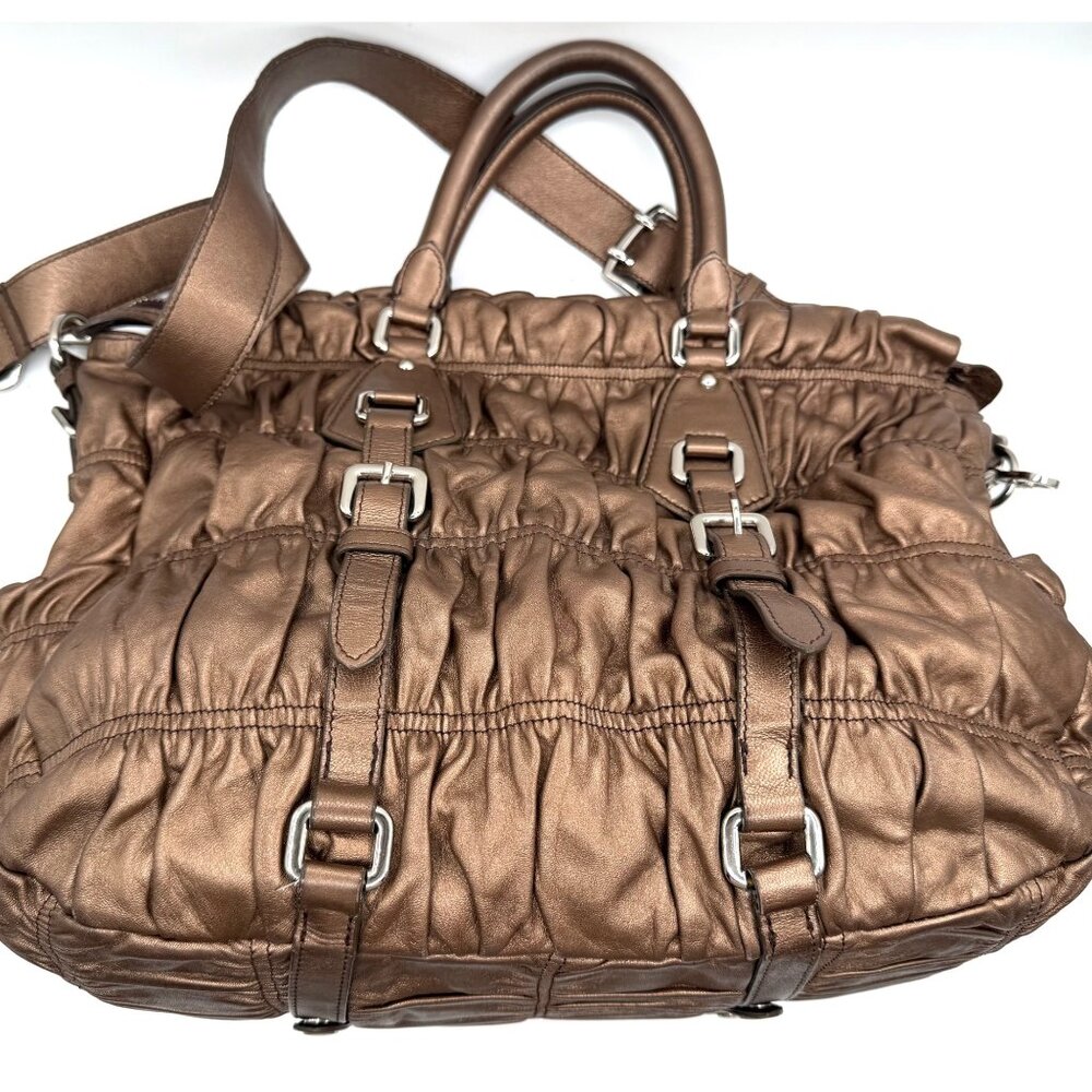 Timmy‎ Woods Metallic Ruched Satchel Shoulder Bag Bronze Gold Convertible Rare